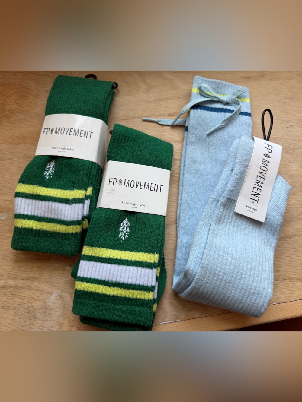 FP Movement by Free People (3 pair) BUNDLE KNEE HIGH Socks in Green & Light Blue
